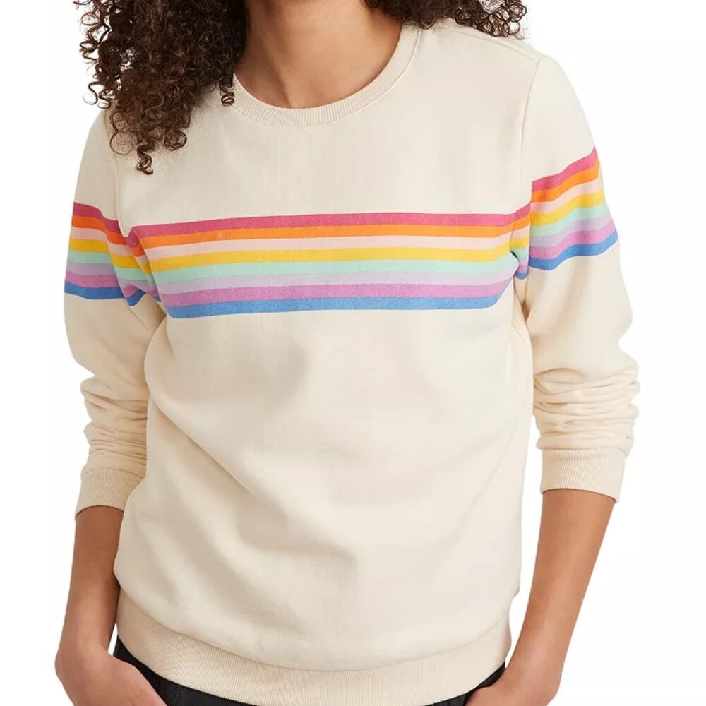 Marine Layer Cream Sweatshirt with Rainbow Stripes